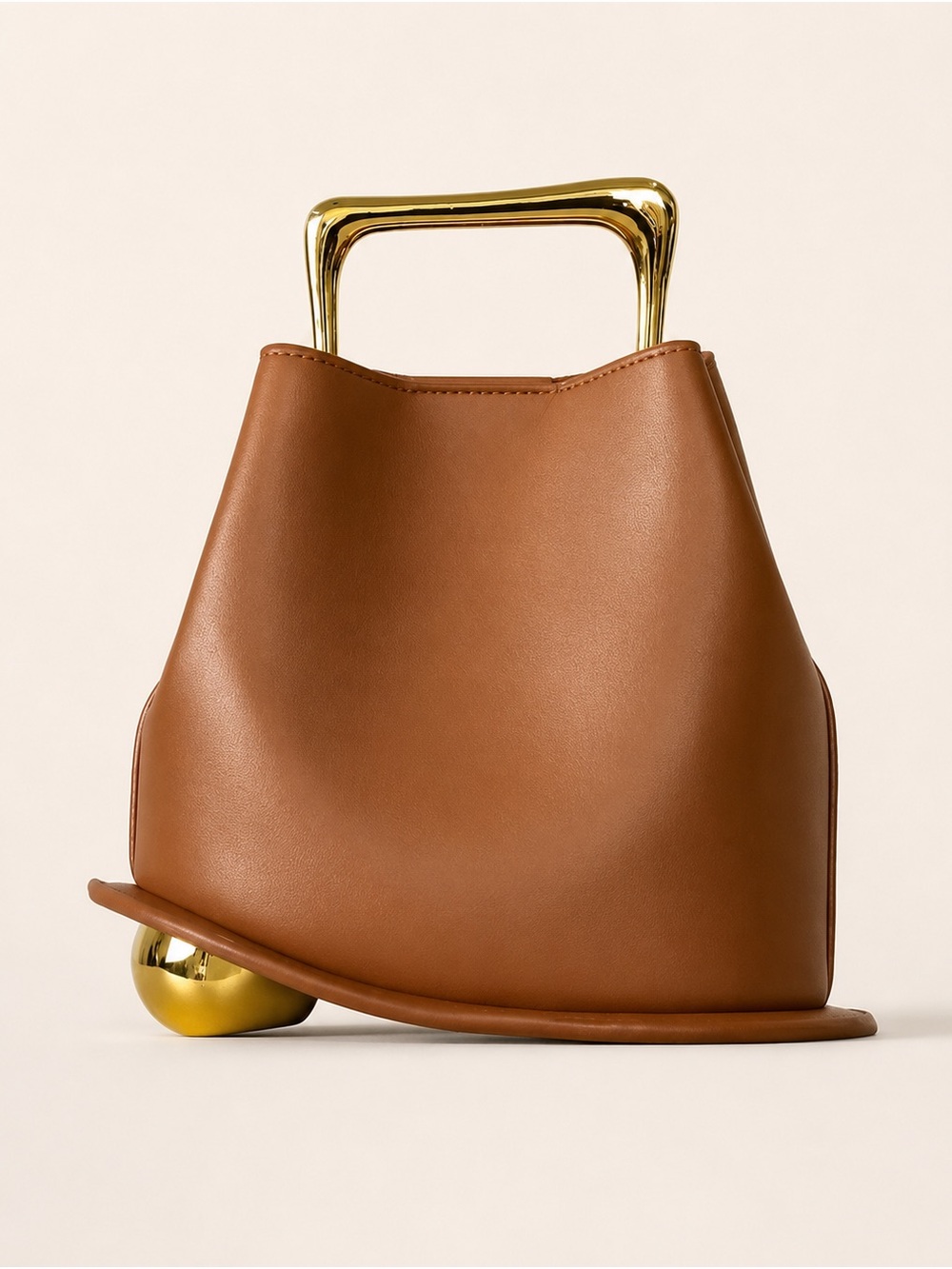 Structured Mini Bag in Warm Brown with Gold Handle